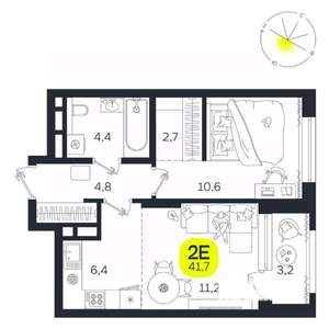 2-к квартира, вторичка, 42м2, 22/27 этаж