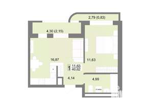 1-к квартира, строящийся дом, 41м2, 6/22 этаж