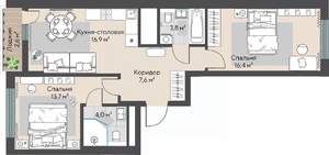 2-к квартира, строящийся дом, 64м2, 3/22 этаж