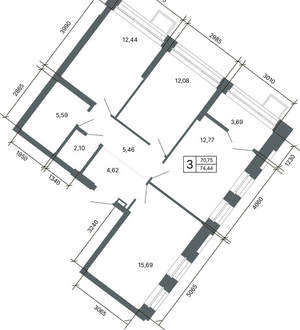 3-к квартира, вторичка, 74м2, 25/27 этаж