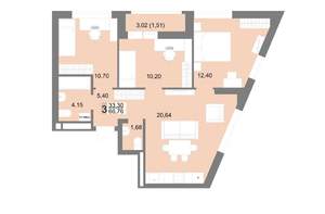 3-к квартира, вторичка, 67м2, 13/22 этаж