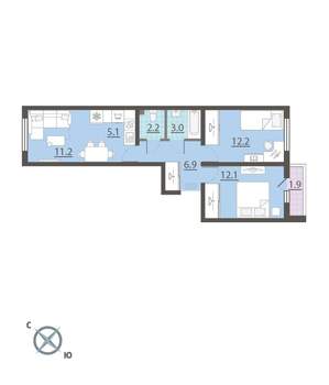 2-к квартира, вторичка, 54м2, 4/8 этаж