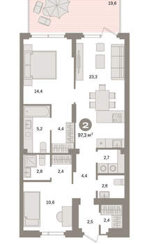 2-к квартира, вторичка, 97м2, 1/9 этаж