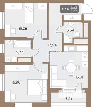 3-к квартира, вторичка, 73м2, 14/24 этаж