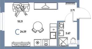 Студия квартира, строящийся дом, 25м2, 11/24 этаж