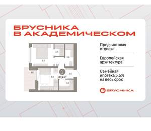 1-к квартира, вторичка, 38м2, 8/9 этаж