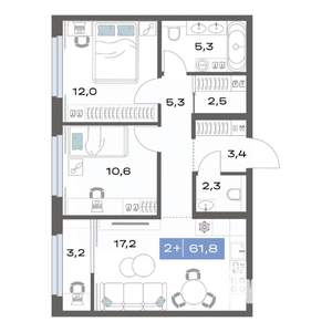 2-к квартира, строящийся дом, 62м2, 11/17 этаж