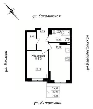 1-к квартира, вторичка, 36м2, 22/25 этаж