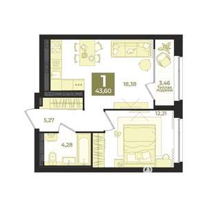1-к квартира, вторичка, 44м2, 24/29 этаж