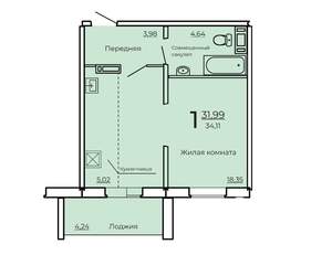 1-к квартира, строящийся дом, 34м2, 10/10 этаж