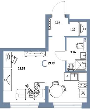 Студия квартира, строящийся дом, 30м2, 12/24 этаж