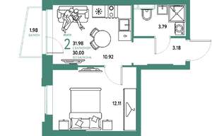 2-к квартира, вторичка, 32м2, 8/20 этаж