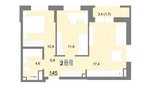 2-к квартира, вторичка, 53м2, 17/26 этаж