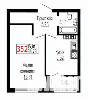 1-к квартира, строящийся дом, 37м2, 26/27 этаж