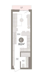 Студия квартира, вторичка, 33м2, 8/25 этаж