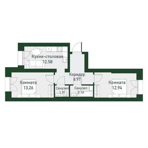 2-к квартира, вторичка, 53м2, 4/4 этаж