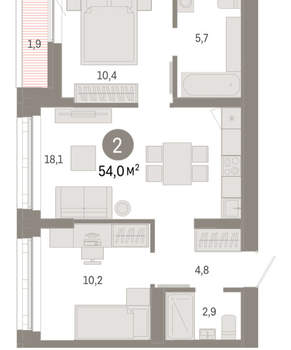 2-к квартира, вторичка, 54м2, 6/16 этаж
