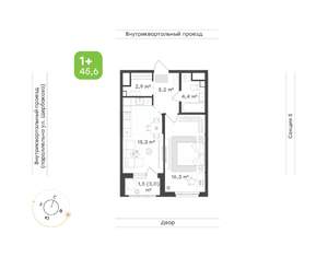 1-к квартира, вторичка, 46м2, 7/24 этаж