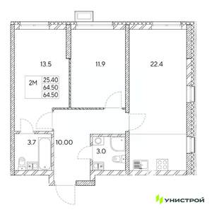 2-к квартира, вторичка, 65м2, 19/31 этаж