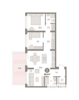 2-к квартира, вторичка, 86м2, 2/8 этаж