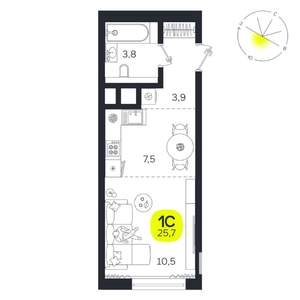 Студия квартира, вторичка, 26м2, 13/27 этаж