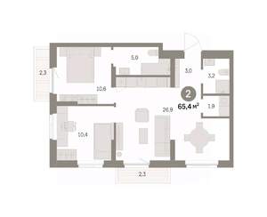 2-к квартира, вторичка, 65м2, 4/9 этаж