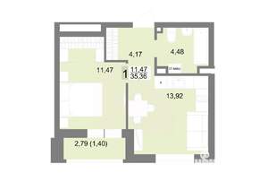1-к квартира, строящийся дом, 35м2, 7/22 этаж