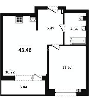 1-к квартира, вторичка, 43м2, 22/29 этаж