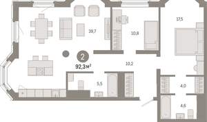 2-к квартира, вторичка, 92м2, 10/24 этаж