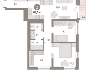 2-к квартира, вторичка, 69м2, 5/8 этаж