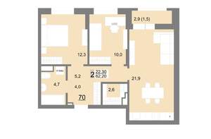 2-к квартира, вторичка, 62м2, 9/26 этаж