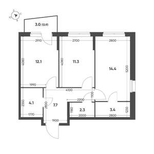 2-к квартира, вторичка, 56м2, 9/10 этаж