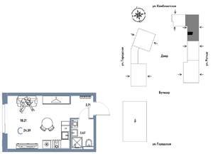 Студия квартира, строящийся дом, 25м2, 9/24 этаж