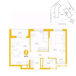 3-к квартира, вторичка, 63м2, 12/24 этаж