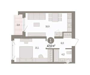 1-к квартира, вторичка, 47м2, 2/7 этаж