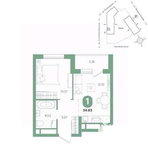 1-к квартира, вторичка, 35м2, 14/24 этаж