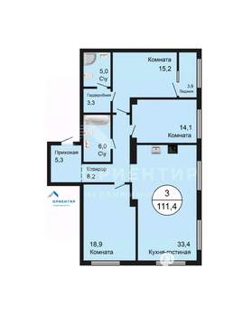 3-к квартира, вторичка, 111м2, 4/15 этаж