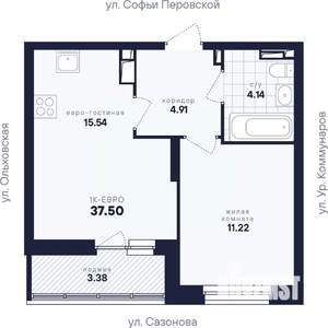 1-к квартира, вторичка, 38м2, 8/17 этаж