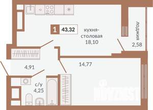 1-к квартира, строящийся дом, 43м2, 14/31 этаж