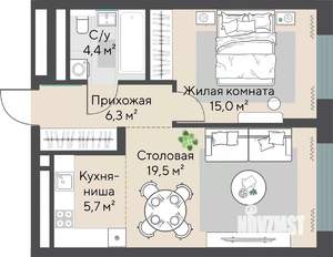 1-к квартира, строящийся дом, 51м2, 12/27 этаж
