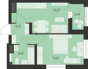 1-к квартира, вторичка, 38м2, 12/21 этаж