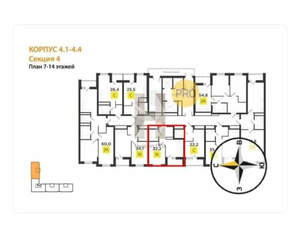 1-к квартира, строящийся дом, 32м2, 7/19 этаж