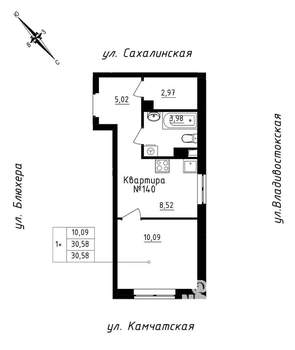 Студия квартира, вторичка, 31м2, 12/25 этаж