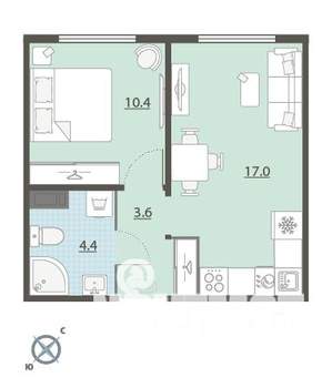 1-к квартира, вторичка, 35м2, 11/24 этаж