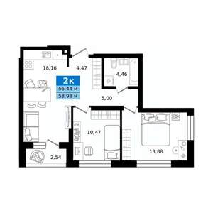 2-к квартира, строящийся дом, 59м2, 21/27 этаж