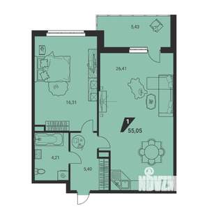 1-к квартира, вторичка, 55м2, 4/25 этаж