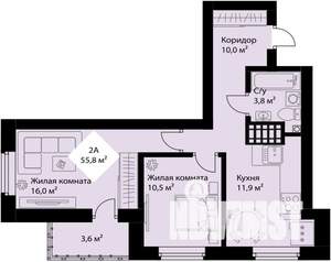 2-к квартира, вторичка, 54м2, 13/25 этаж
