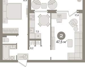 2-к квартира, вторичка, 48м2, 4/16 этаж