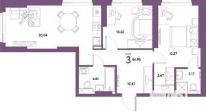 3-к квартира, строящийся дом, 65м2, 4/31 этаж
