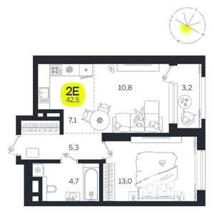 2-к квартира, вторичка, 43м2, 2/27 этаж